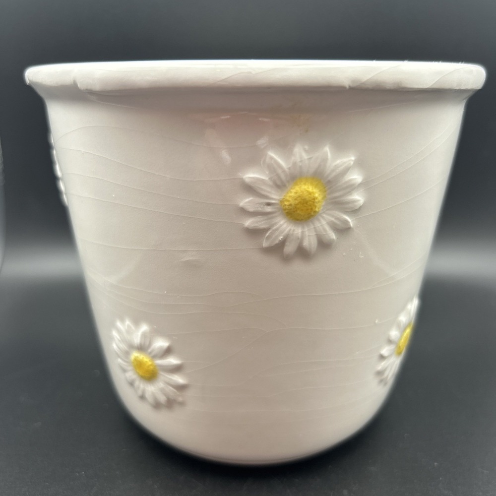 Vintage BASSANO Ceramic 5" Tall x 6" Diameter PLANTER - Made in Italy Daisies